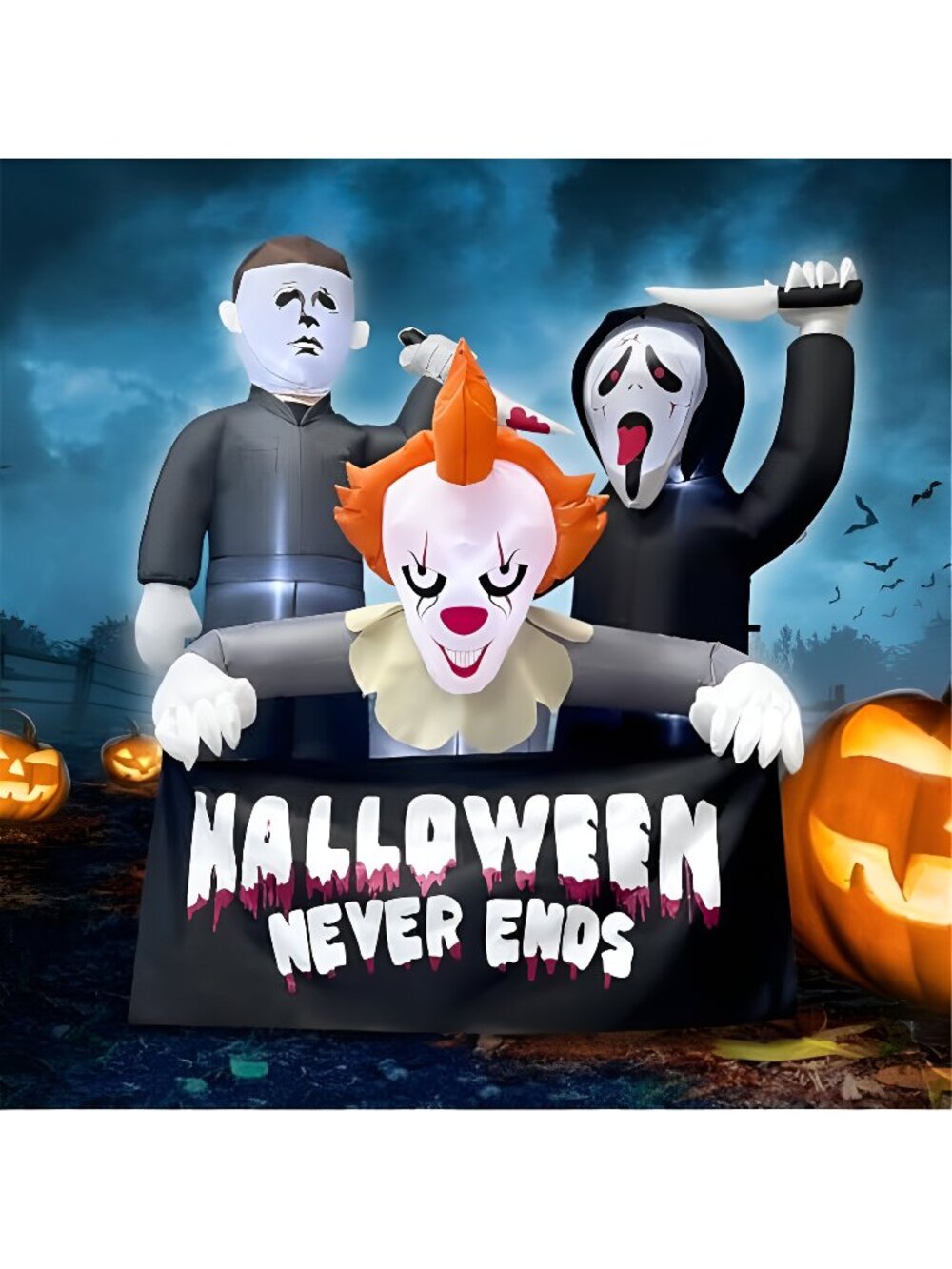 6FT Halloween Inflatable Killer Trio, LED Blow Up Outdoor Decorations